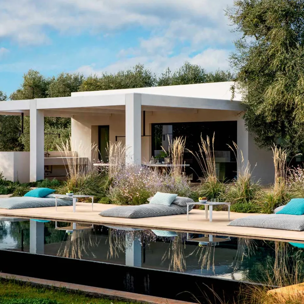 Viadurini in the Garden Garten Beistelltisch-Quadratischer Couchtisch im Freien aus Aluminium und hochwertigem Gres - Filomena