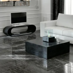 Viadurini Living Couchtische Aus Stein-Quadratischer Couchtisch aus schwarzem Fossilstein – Florida