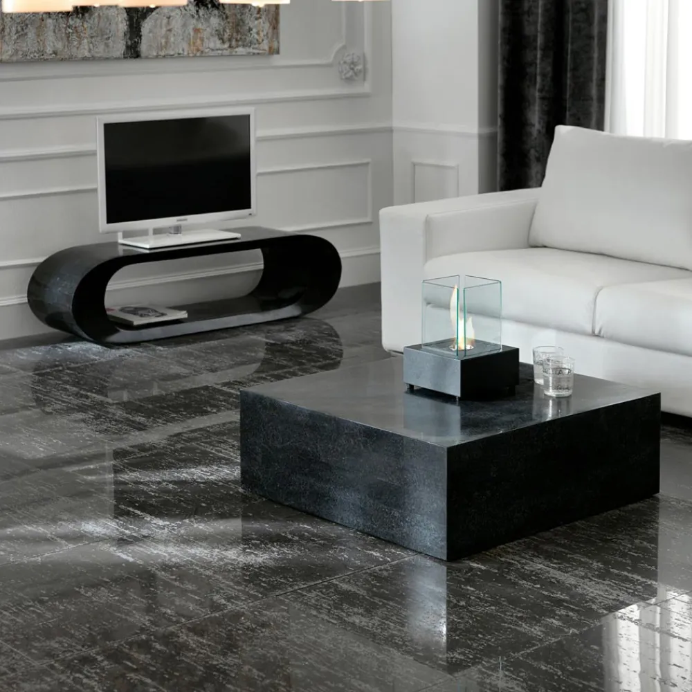 Viadurini Living Couchtische Aus Stein-Quadratischer Couchtisch aus schwarzem Fossilstein – Florida