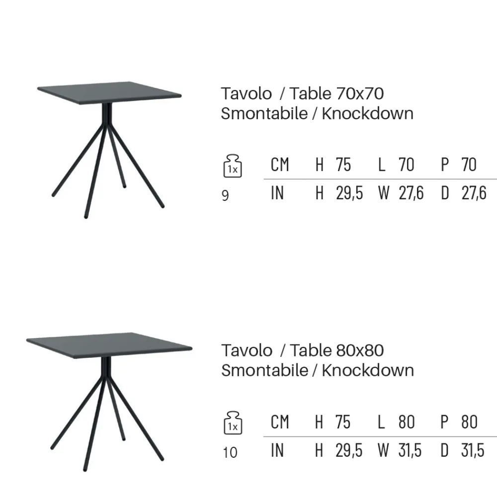 Viadurini in the Garden Gartentische Fest-Quadratischer Gartentisch aus verzinktem Stahl Made in Italy - Ralph