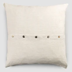 Viadurini Textile Kissenbezüge-Quadratischer Kissenbezug aus schwerem farbigem Leinen mit Knöpfen in Agoya - Mittelmeer