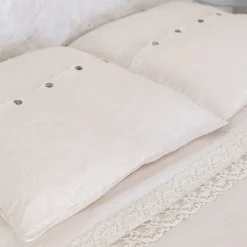 Viadurini Textile Kissenbezüge-Quadratischer Kissenbezug aus schwerem farbigem Leinen mit Knöpfen in Agoya - Mittelmeer