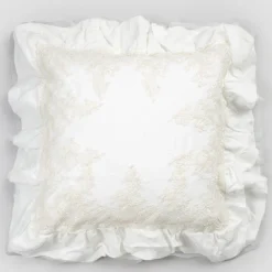 Viadurini Textile Kissenbezüge-Quadratischer Kissenbezug aus weißem Leinen mit dekorativer Spitze an den Kanten und Volants - Priscilla