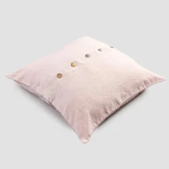 Viadurini Textile Kissenbezüge-Quadratischer Kissenbezug aus farbigem Leinen mit Agoya-Knöpfen aus Perlmutt - Mittelmeer