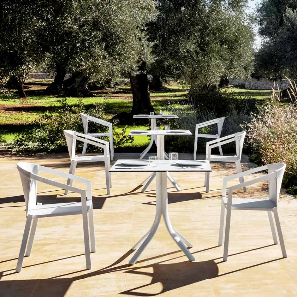 Viadurini in the Garden Garten Beistelltisch-Quadratischer Stehtisch im Freien mit 4 Aluminiumbeinen in 2 Farben - Filomena