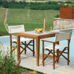 Viadurini in the Garden Gartentische Aus Teakholz-Quadratischer Tisch aus Akazienholz und Keramikplatte - Technical