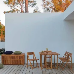 Viadurini in the Garden Gartentische Aus Teakholz-Quadratischer Tisch im Freien aus Akazienholz mit 4 Klappstühlen - Salbei