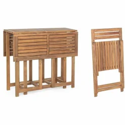 Viadurini in the Garden Gartentische Aus Teakholz-Quadratischer Tisch im Freien aus Akazienholz mit 4 Klappstühlen - Salbei