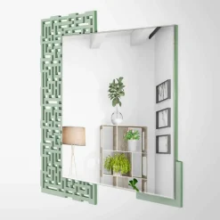 Viadurini Decor Wandspiegel-Quadratischer Wandspiegel des modernen Designs in verziertem grünem Holz - Labyrinth