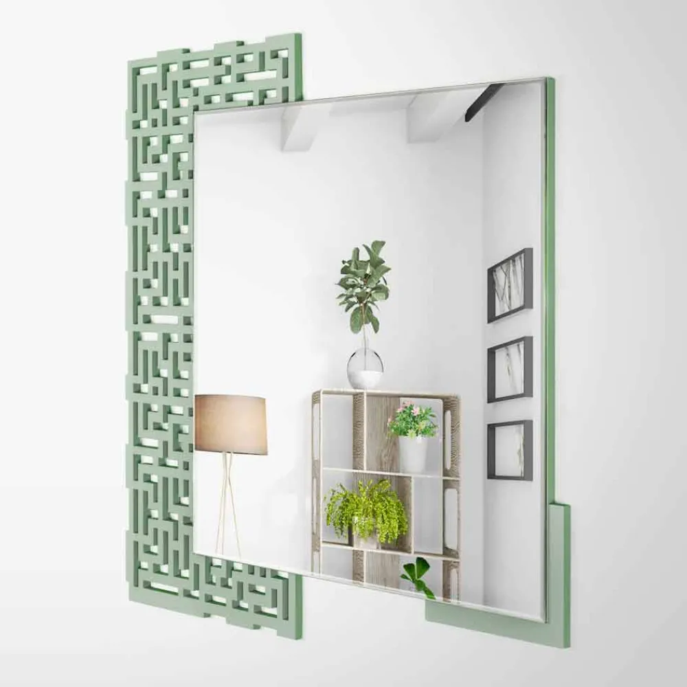 Viadurini Decor Wandspiegel-Quadratischer Wandspiegel des modernen Designs in verziertem grünem Holz - Labyrinth