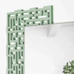 Viadurini Decor Wandspiegel-Quadratischer Wandspiegel des modernen Designs in verziertem grünem Holz - Labyrinth