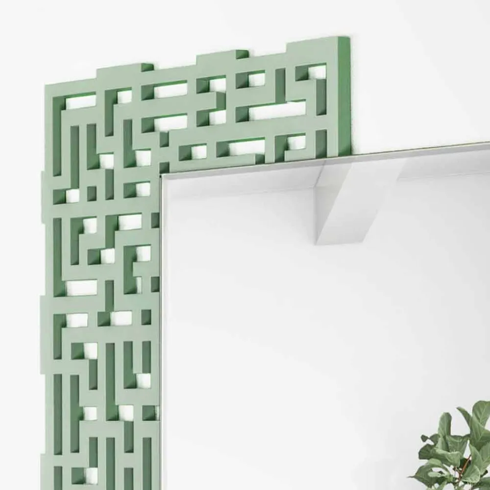 Viadurini Decor Wandspiegel-Quadratischer Wandspiegel des modernen Designs in verziertem grünem Holz - Labyrinth