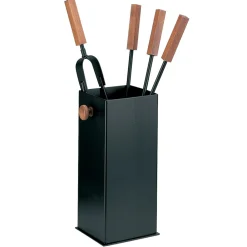 Viadurini Fire Design Kaminbesteck-Quadratischer Werkzeughalter aus Metall und 4 Zubehörteile, hergestellt in Italien – Iena