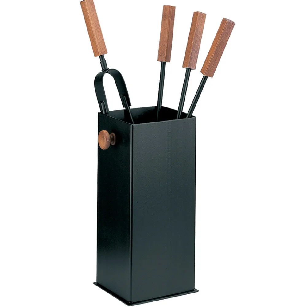 Viadurini Fire Design Kaminbesteck-Quadratischer Werkzeughalter aus Metall und 4 Zubehörteile, hergestellt in Italien – Iena