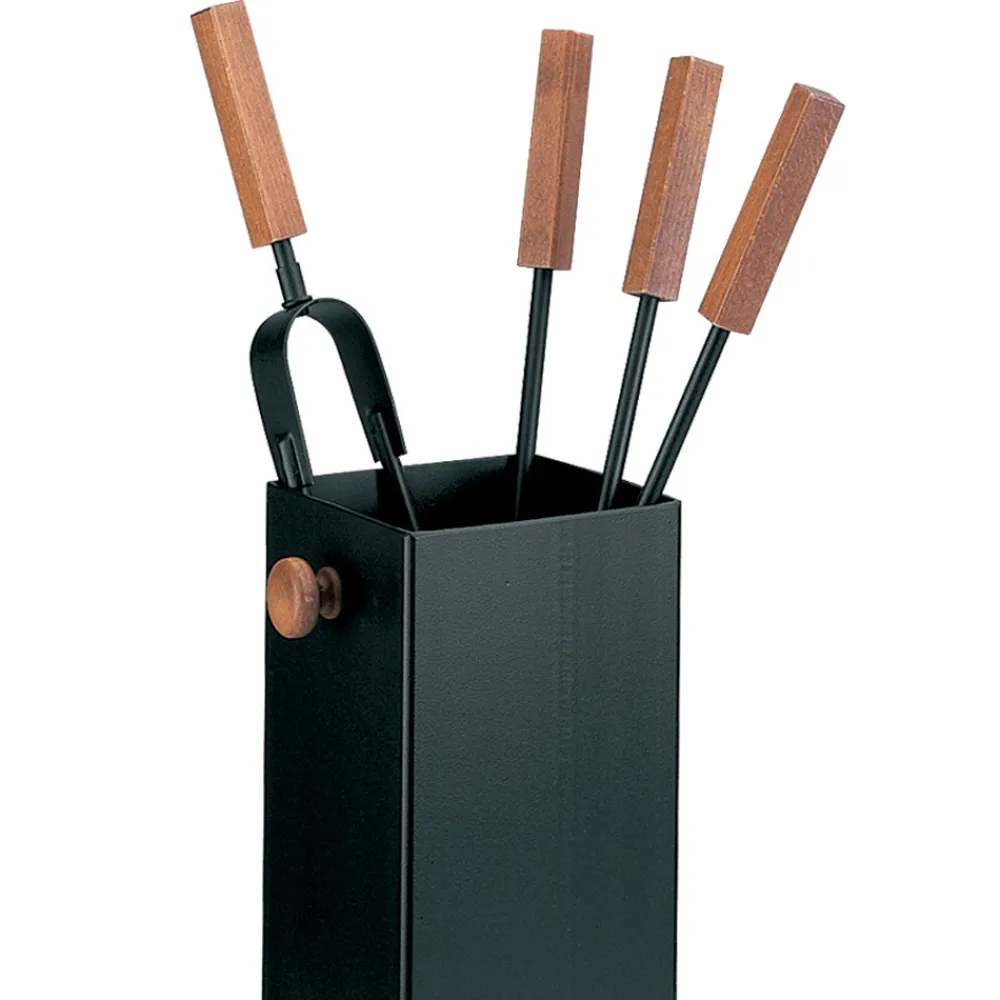 Viadurini Fire Design Kaminbesteck-Quadratischer Werkzeughalter aus Metall und 4 Zubehörteile, hergestellt in Italien – Iena