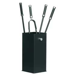 Viadurini Fire Design Kaminbesteck-Quadratischer Werkzeughalter aus Metall und 4 Zubehörteile, hergestellt in Italien – Iena