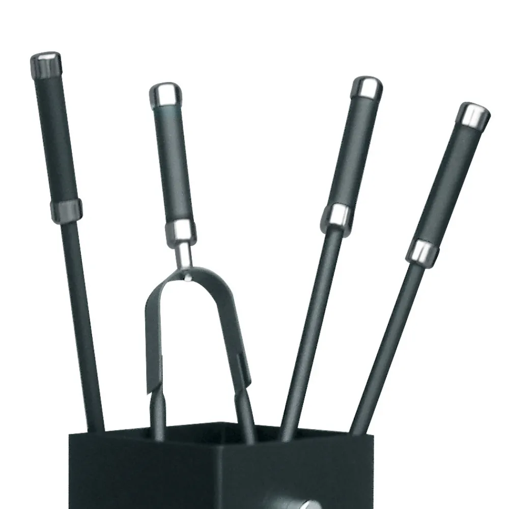 Viadurini Fire Design Kaminbesteck-Quadratischer Werkzeughalter aus Metall und 4 Zubehörteile, hergestellt in Italien – Iena