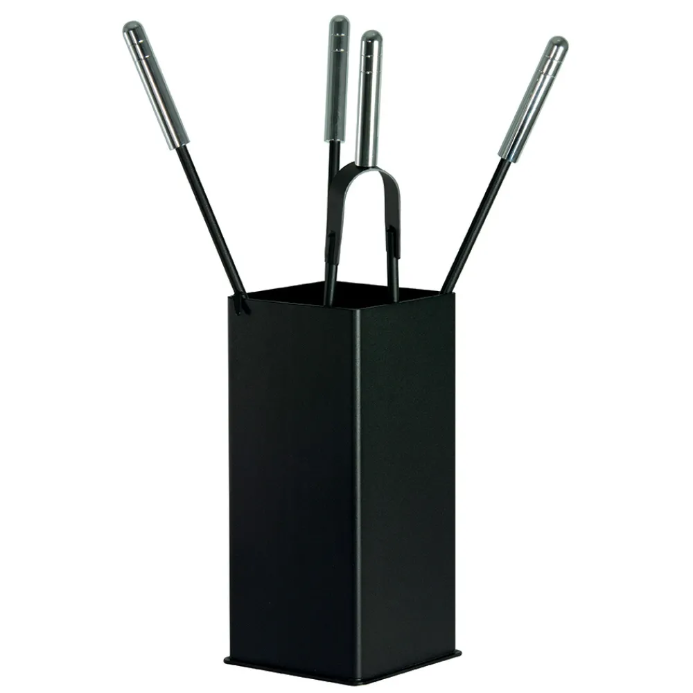 Viadurini Fire Design Kaminbesteck-Quadratischer Werkzeughalter aus Metall und 4 Zubehörteile, hergestellt in Italien – Iena