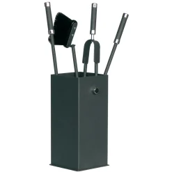 Viadurini Fire Design Kaminbesteck-Quadratischer Werkzeughalter aus Metall und 4 Zubehörteile, hergestellt in Italien – Iena