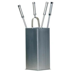 Viadurini Fire Design Kaminbesteck-Quadratischer Werkzeughalter aus Edelstahl und 4 Zubehörteile, hergestellt in Italien – Iena