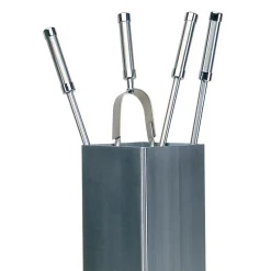 Viadurini Fire Design Kaminbesteck-Quadratischer Werkzeughalter aus Edelstahl und 4 Zubehörteile, hergestellt in Italien – Iena