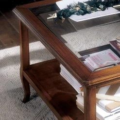 Viadurini Classic Klassische Couchtische-Quadratischer Wohnzimmer-Couchtisch mit Glasplatte, hergestellt in Italien – Tepeyoti