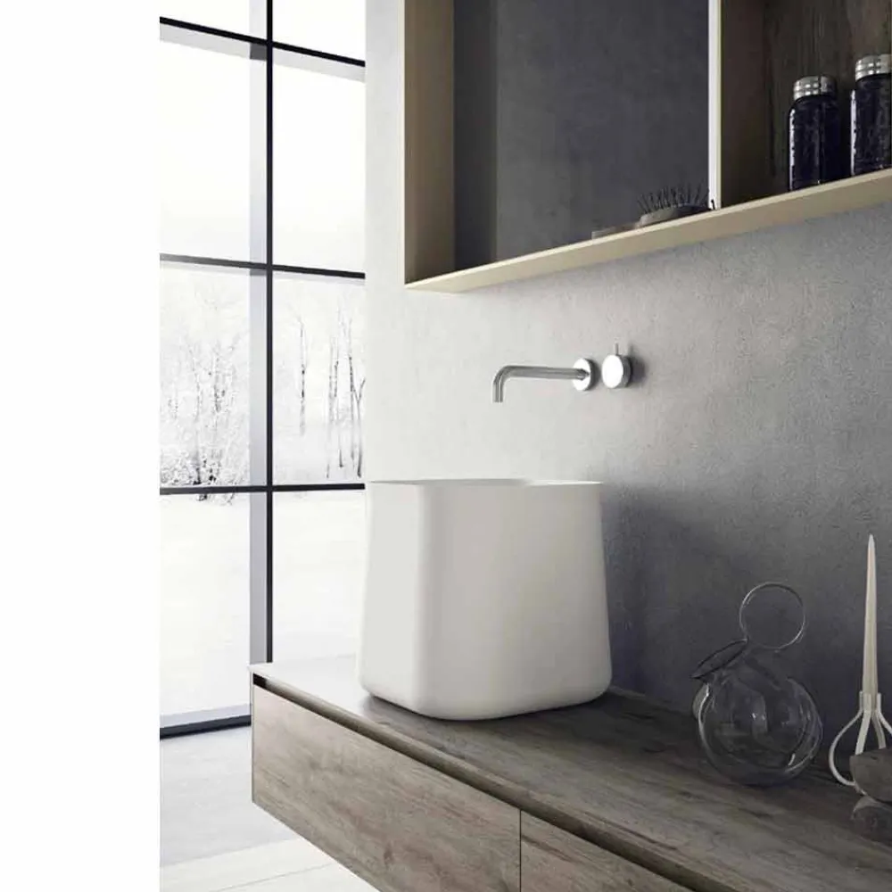 Viadurini Bathroom Harzwaschbecken-Quadratisches Arbeitsplattenwaschbecken des modernen Designs im weißen Harz - Tulyp