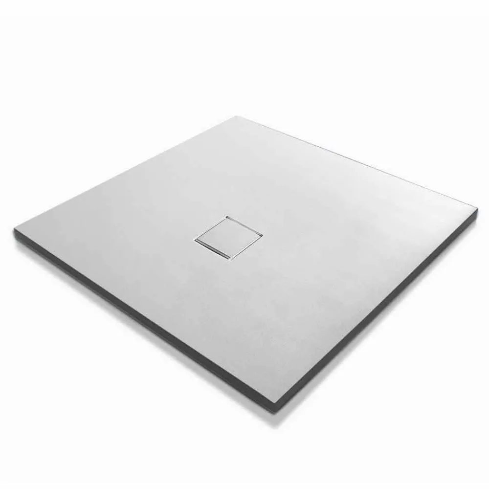 Viadurini Bathroom Quadratische Duschwannen-Quadratisches Design Duschwanne 90x90 in Samt-Effekt aus weißem Harz - Estimo