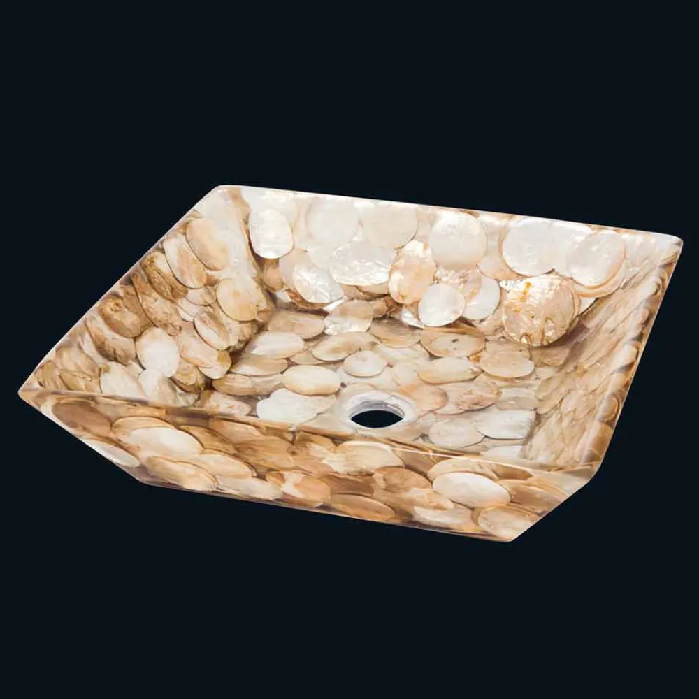 Viadurini Bathroom Harzwaschbecken-Quadratisches Design-Aufsatzwaschbecken Akira, aus künstlichem Harz.