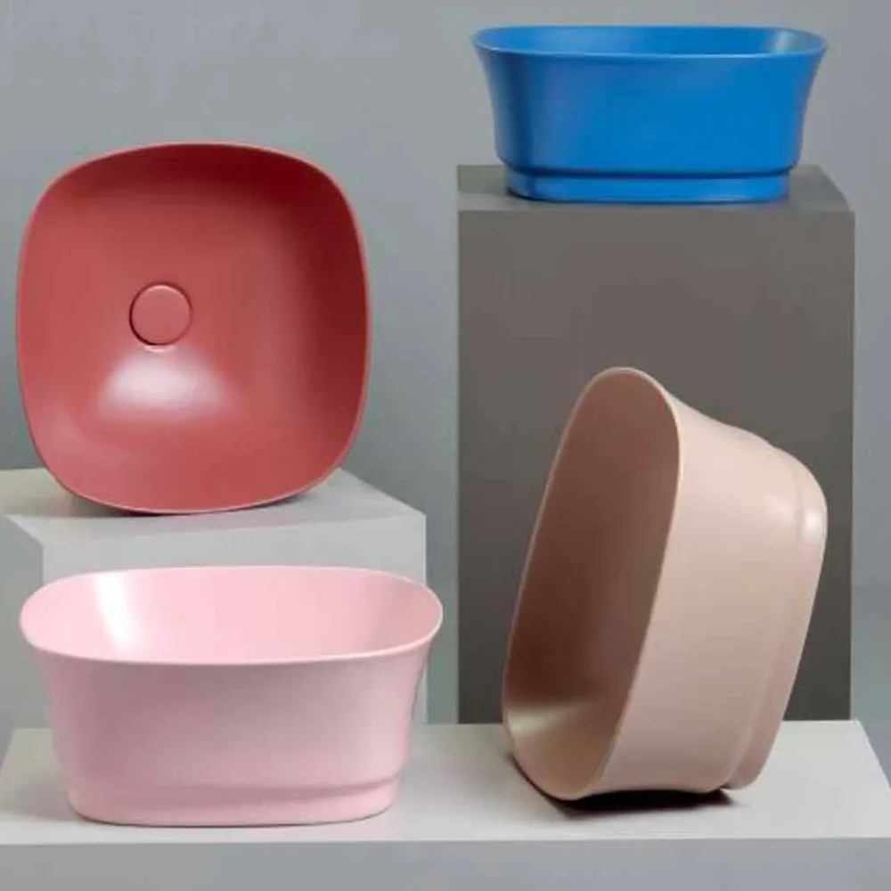 Viadurini Bathroom Keramikwaschbecken-Quadratisches Waschtisch mit Arbeitsplatte aus farbiger Keramik Made in Italy - Zarro