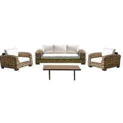 Viadurini in the Garden Garten Lounge Set-Rattan-Gartenlounge mit Couchtisch und Kissen aus Holz - Hugues