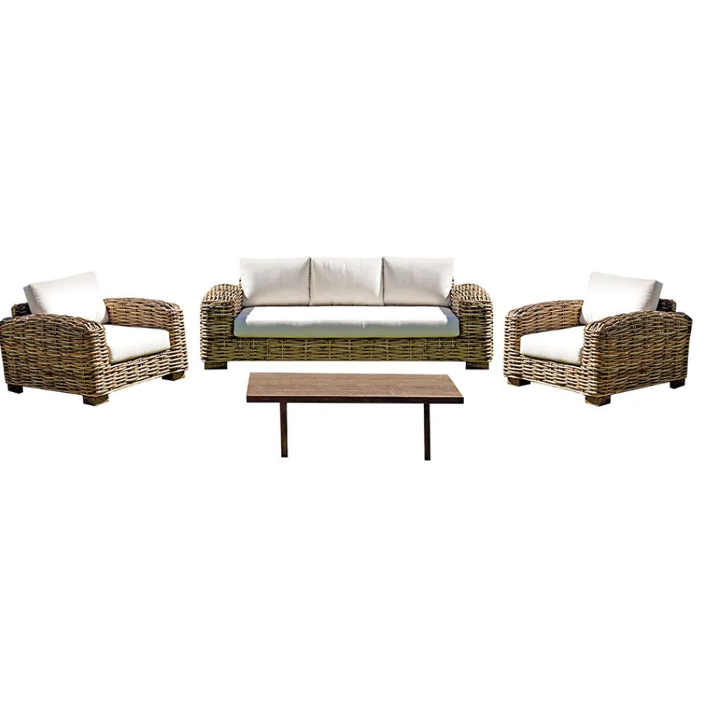 Viadurini in the Garden Garten Lounge Set-Rattan-Gartenlounge mit Couchtisch und Kissen aus Holz - Hugues