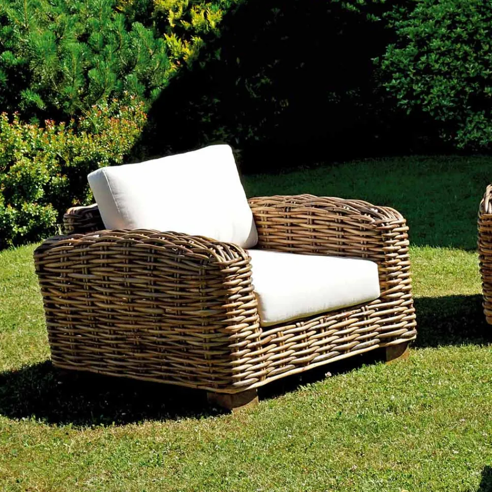 Viadurini in the Garden Garten Lounge Set-Rattan-Gartenlounge mit Couchtisch und Kissen aus Holz - Hugues