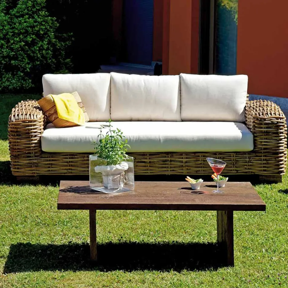 Viadurini in the Garden Garten Lounge Set-Rattan-Gartenlounge mit Couchtisch und Kissen aus Holz - Hugues