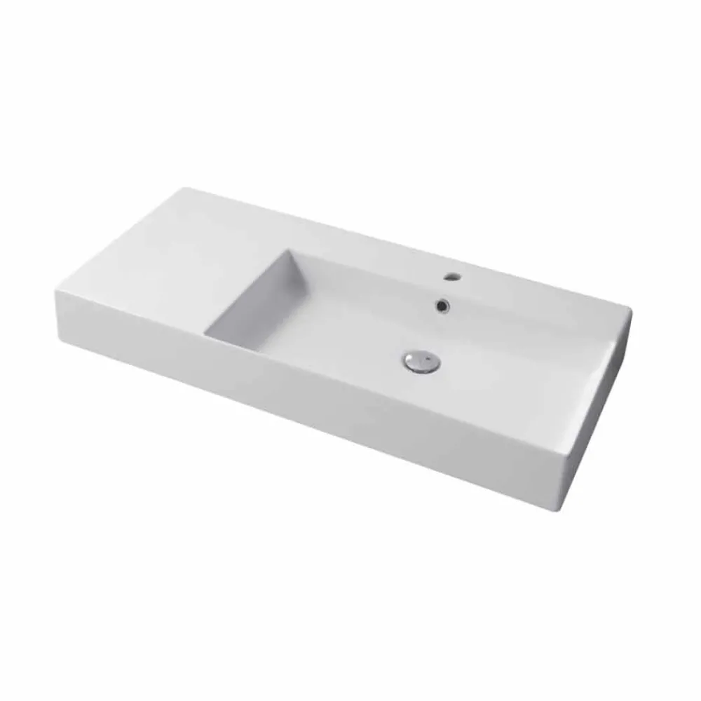 Viadurini Bathroom Keramikwaschbecken-Rechte Einloch-Waschtischplatte oder Wandspüle aus Keramik Leivi