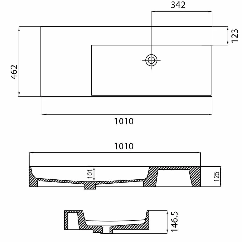 Viadurini Bathroom Keramikwaschbecken-Rechte Einloch-Waschtischplatte oder Wandspüle aus Keramik Leivi