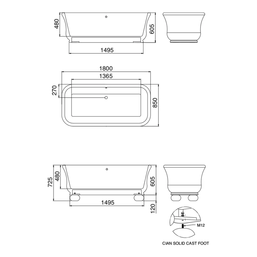 Viadurini Bathroom Freistehende Badewannen-Rechteckige Badewanne mit fester Oberfläche und weichen Ecken, hergestellt in Italien – Fulvio