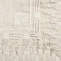 Viadurini Textile Tischdecken-Rechteckige beige Leinentischdecke mit luxuriösem Quasten-Spitzenrahmen - Reißverschluss