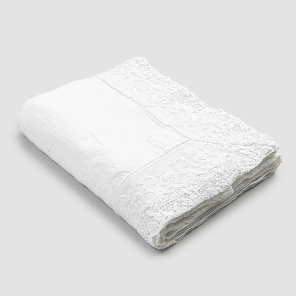 Viadurini Textile Tischdecken-Rechteckige Leinentischdecke mit Kante oder weißer Spitze, Luxusdesign - Davinci