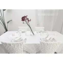 Viadurini Textile Tischdecken-Rechteckige Leinentischdecke mit Kante oder weißer Spitze, Luxusdesign - Davinci