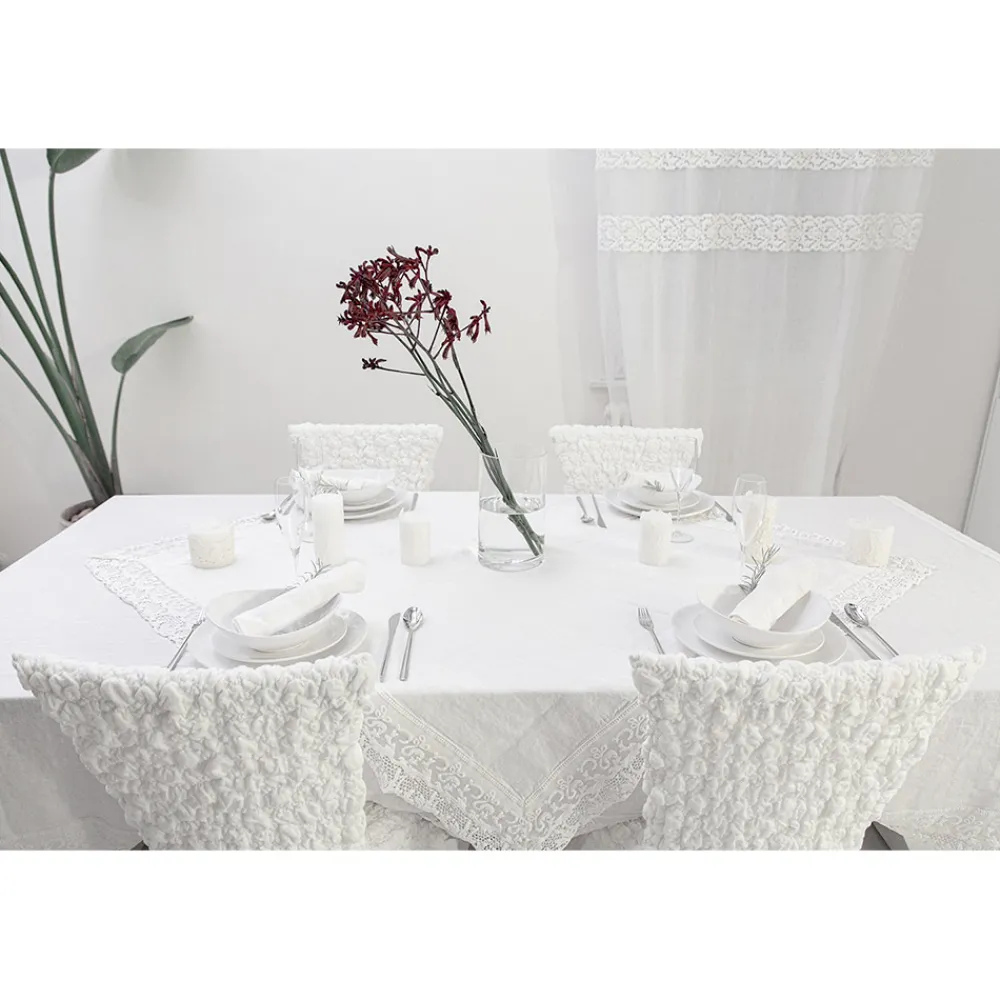 Viadurini Textile Tischdecken-Rechteckige Leinentischdecke mit Kante oder weißer Spitze, Luxusdesign - Davinci