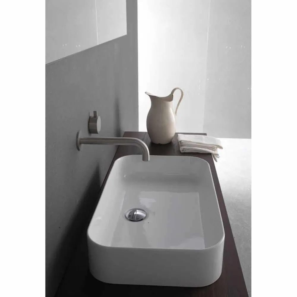 Viadurini Bathroom Keramikwaschbecken-Rechteckige rechteckige Arbeitsplatte Keramik Waschbecken - Tangulo