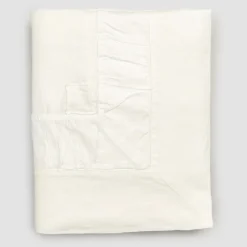 Viadurini Textile Tischdecken-Rechteckige Tischdecke aus weißem Leinen, Rahmen und geprägter Kantenfalte - Mippel