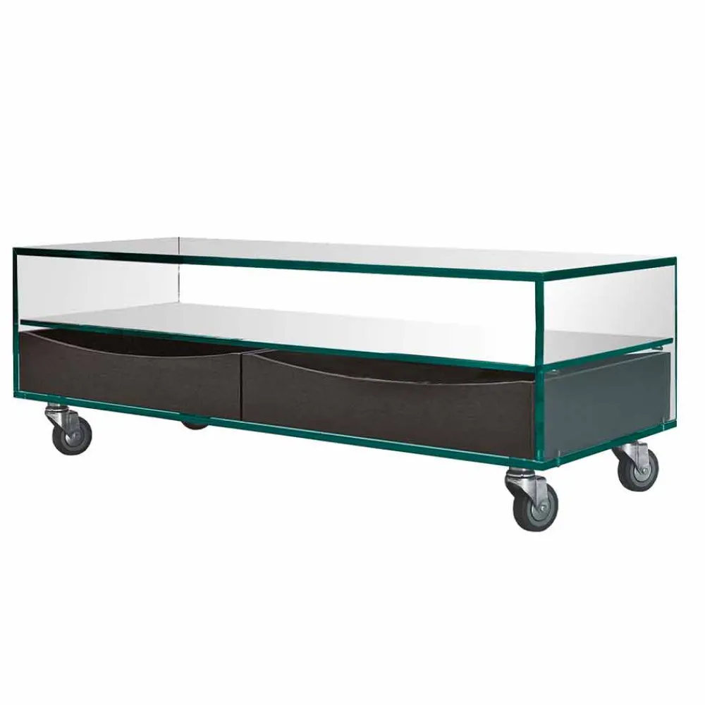 Viadurini Living Moderne Couchtische-Rechteckiger Couchtisch aus extraklarem Glas mit Schubladen Made in Italy - Ganzo