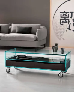 Viadurini Living Moderne Couchtische-Rechteckiger Couchtisch aus extraklarem Glas mit Schubladen Made in Italy - Ganzo