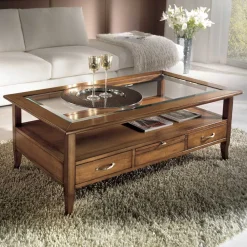 Viadurini Classic Klassische Couchtische-Rechteckiger Couchtisch mit 4 Schubladen und 2 Holzgriffen, hergestellt in Italien – Ade