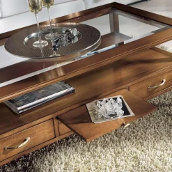 Viadurini Classic Klassische Couchtische-Rechteckiger Couchtisch mit 4 Schubladen und 2 Holzgriffen, hergestellt in Italien – Ade