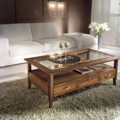 Viadurini Classic Klassische Couchtische-Rechteckiger Couchtisch mit 4 Schubladen und 2 Holzgriffen, hergestellt in Italien – Ade