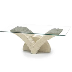 Viadurini Living Couchtische Aus Stein-Rechteckiger Couchtisch mit Sockel aus weißem Fossilstein – Gardenia