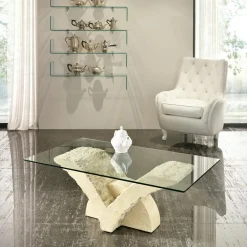 Viadurini Living Couchtische Aus Stein-Rechteckiger Couchtisch mit Sockel aus weißem Fossilstein – Gardenia